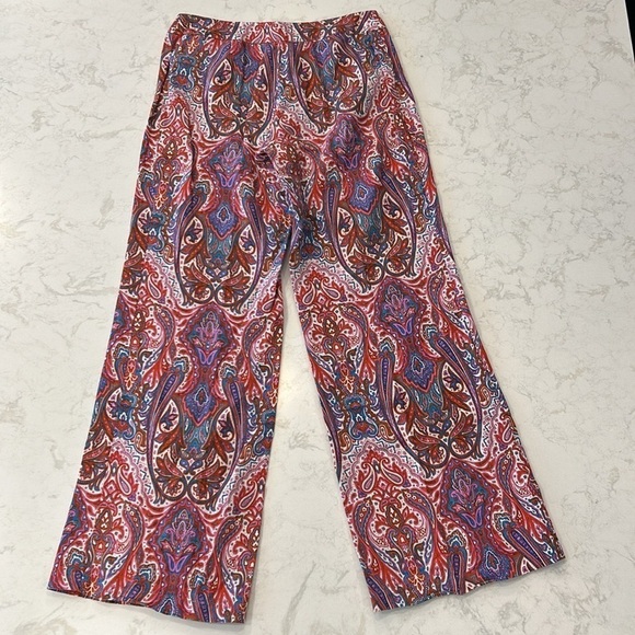 120% Lino Linen Wide Leg Trouser Pants Women’s Paisley Size 42 Pink Purple Red - Picture 7 of 17